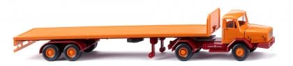 Wiking 055409 - H0 - Faun Flachpritschen-Sattelzug - gelborange